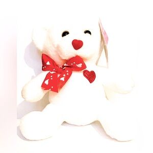 Dan Dee White With Red Heart Ribbon "I Love You Teddy" Plush Bear , 7 in
